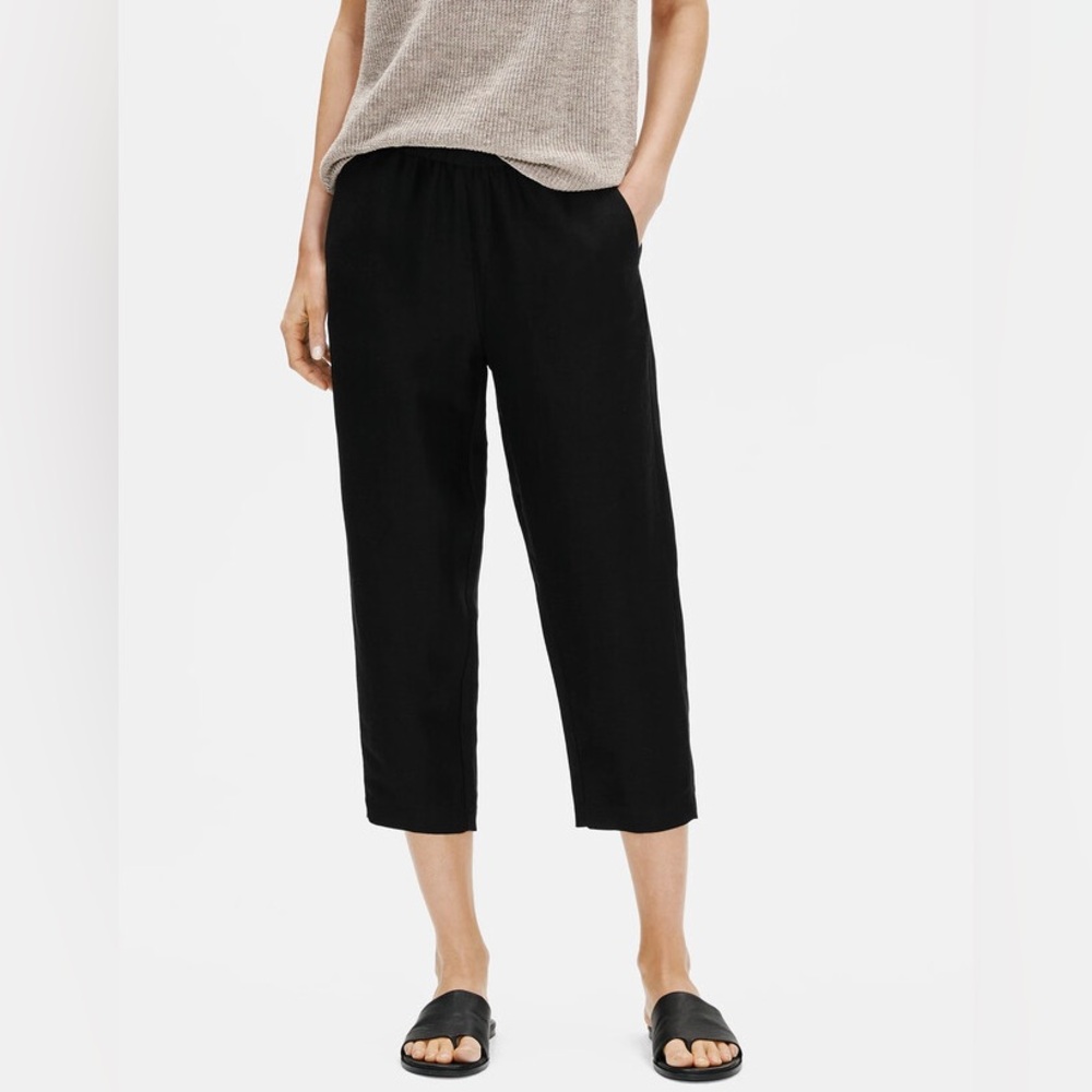 Eileen Fisher Black Cropped Wide-Leg Pants